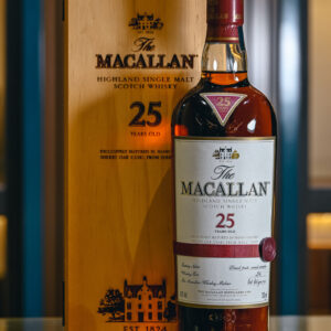 THE MACALLAN 25 YEAR OLD SINGLE MALT SHERRY OAK CASK WHISKY MAROON RIBBON – 麥卡倫 25年雪莉桶單一純麥威士忌 紅緞帶舊版